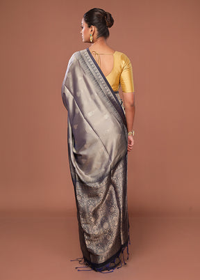 Grey Dupion Silk Saree With Blouse Piece