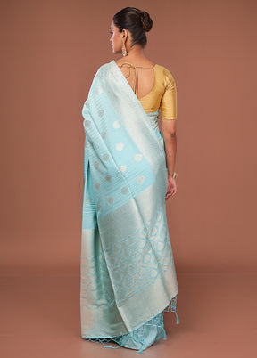 Blue Dupion Silk Saree With Blouse Piece