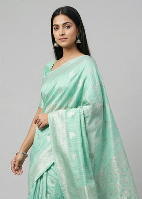 Green Dupion Silk Saree With Blouse Piece
