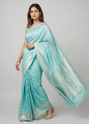 Blue Dupion Silk Saree With Blouse Piece