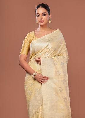 Yellow Dupion Silk Saree With Blouse Piece