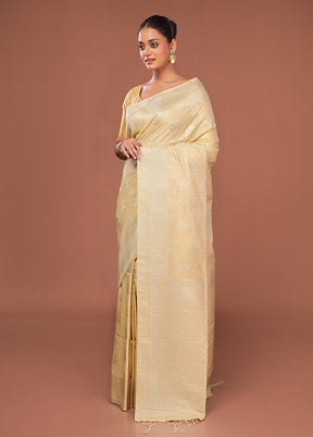 Yellow Dupion Silk Saree With Blouse Piece