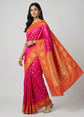 Pink Dupion Silk Saree With Blouse Piece