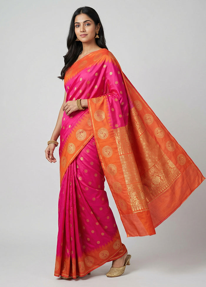Pink Dupion Silk Saree With Blouse Piece