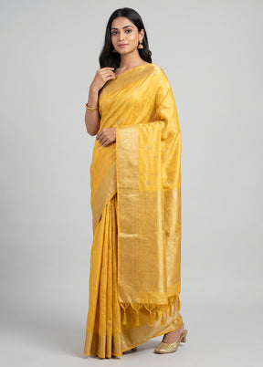 Yellow Dupion Silk Saree With Blouse Piece