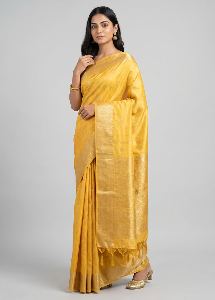 Yellow Dupion Silk Saree With Blouse Piece