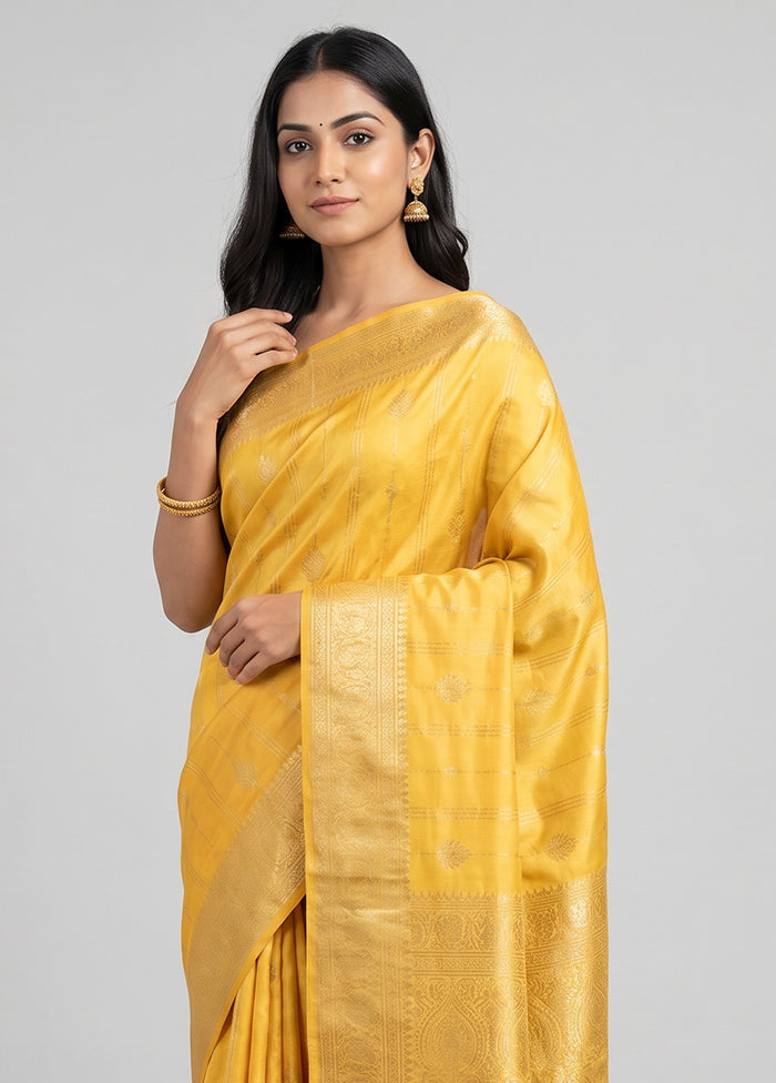 Yellow Dupion Silk Saree With Blouse Piece