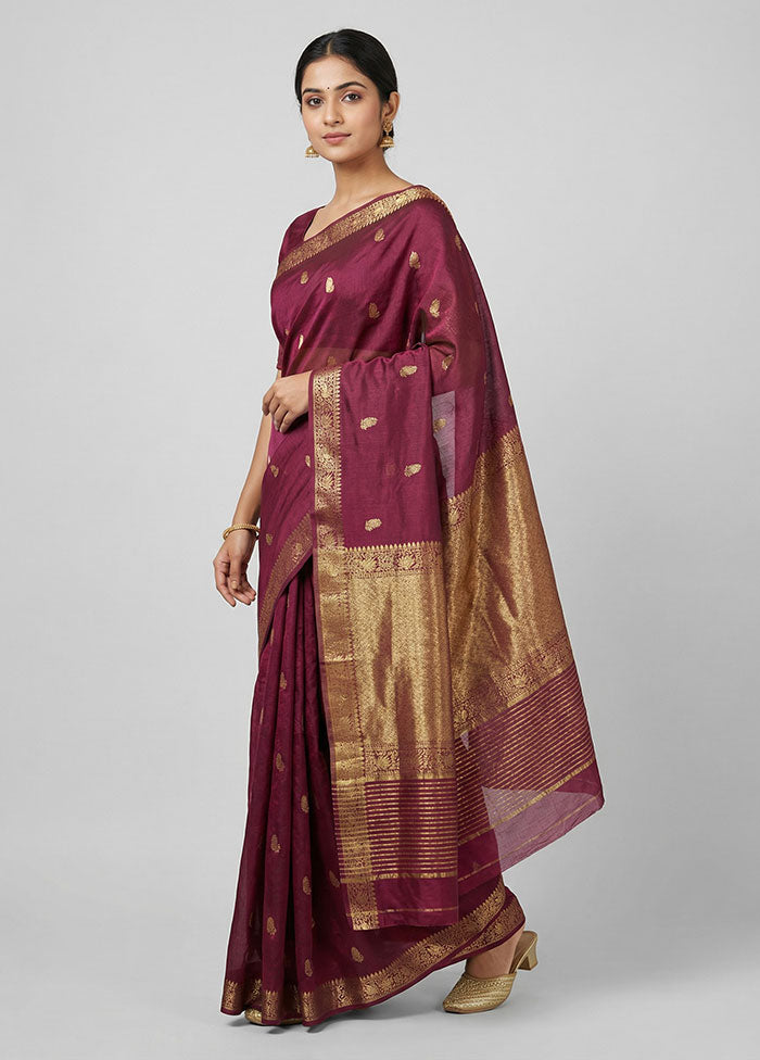 Purple Dupion Silk Saree With Blouse Piece