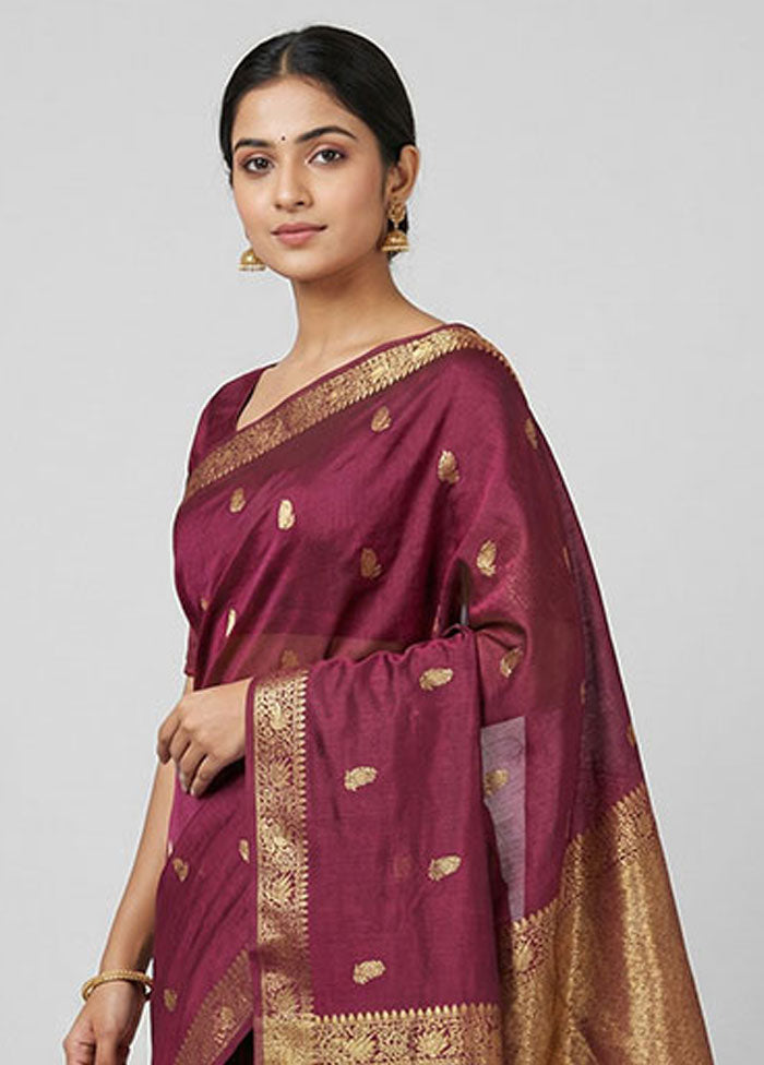 Purple Dupion Silk Saree With Blouse Piece