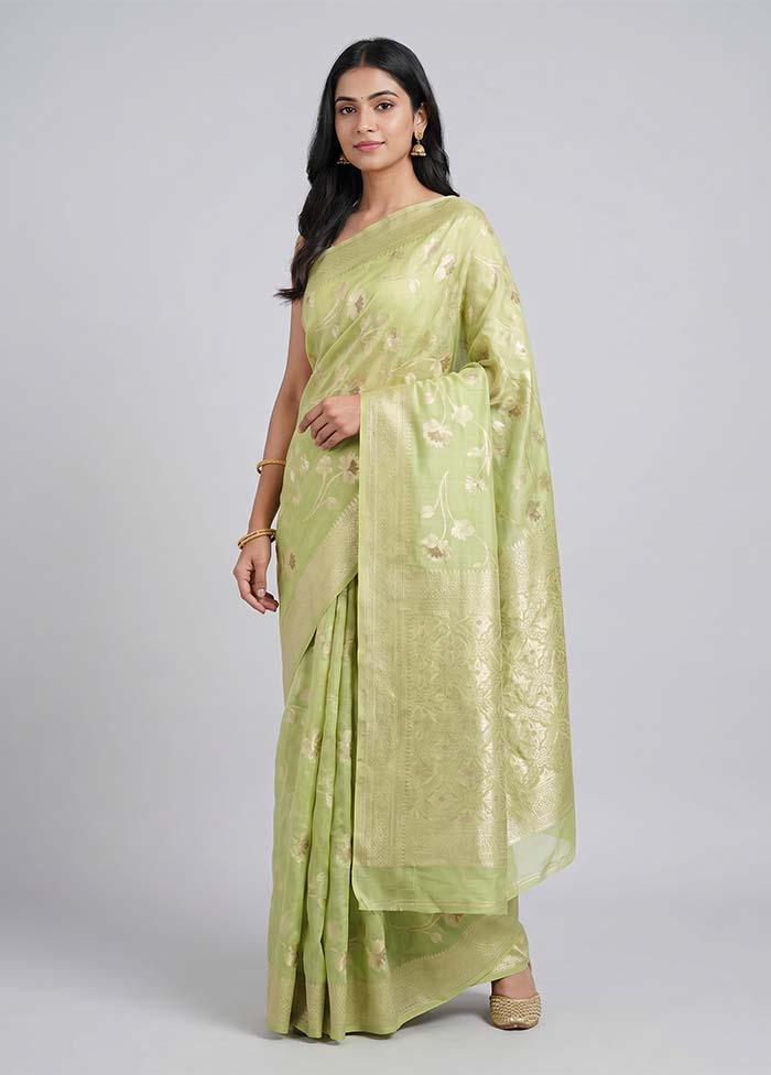 Green Cotton Saree With Blouse Piece