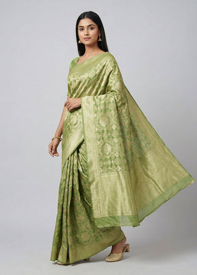 Green Cotton Saree With Blouse Piece