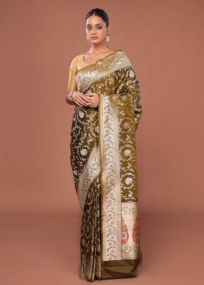 Green Katan Silk Saree With Blouse Piece