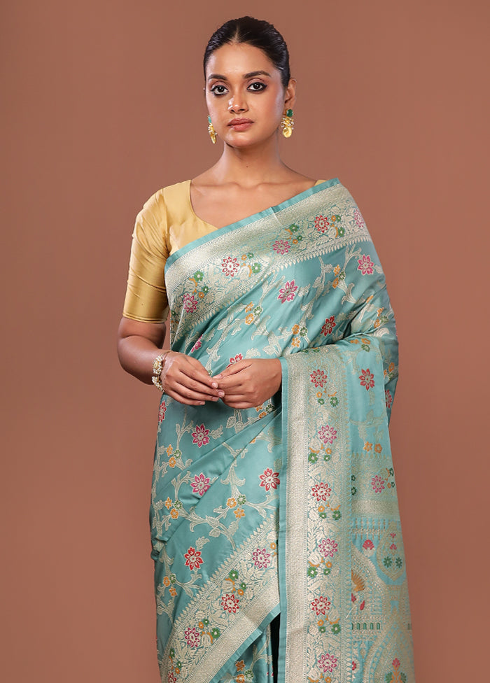 Blue Katan Silk Saree With Blouse Piece