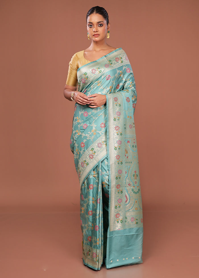 Blue Katan Silk Saree With Blouse Piece