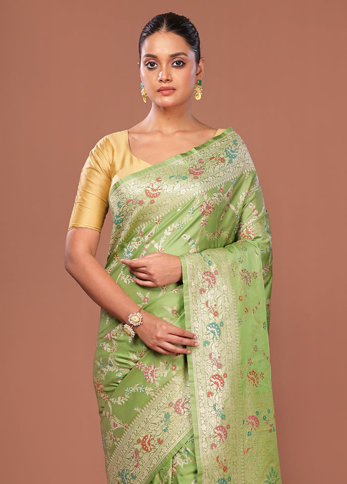 Green Katan Silk Saree With Blouse Piece