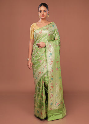 Green Katan Silk Saree With Blouse Piece