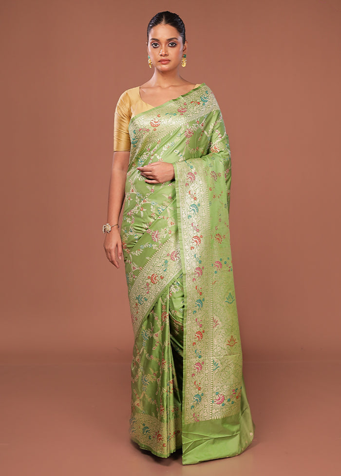 Green Katan Silk Saree With Blouse Piece