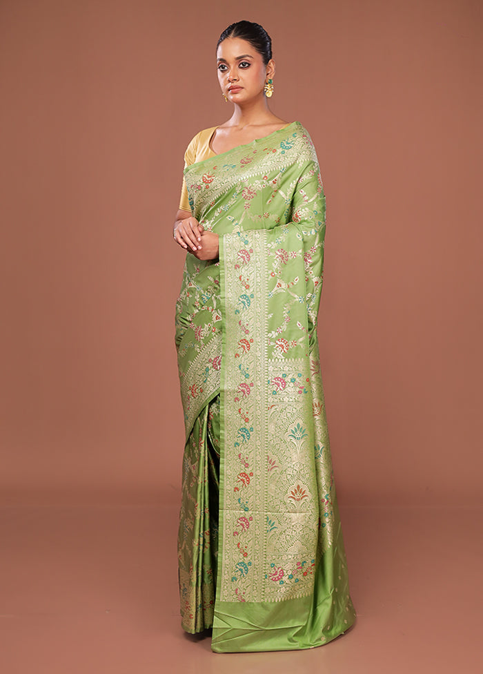 Green Katan Silk Saree With Blouse Piece