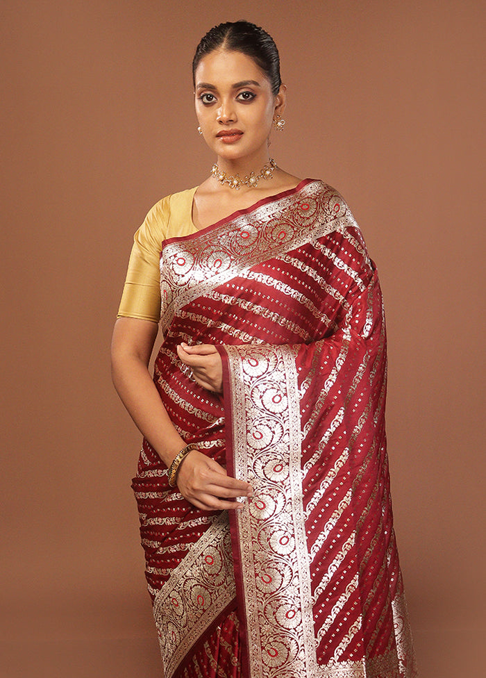 Maroon Uppada Silk Saree With Blouse Piece