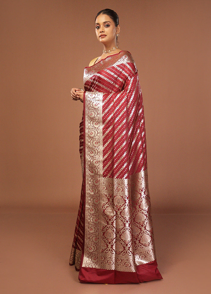 Maroon Uppada Silk Saree With Blouse Piece