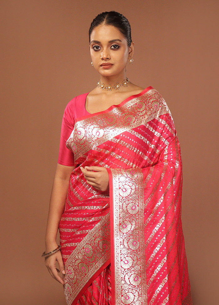 Pink Uppada Silk Saree With Blouse Piece
