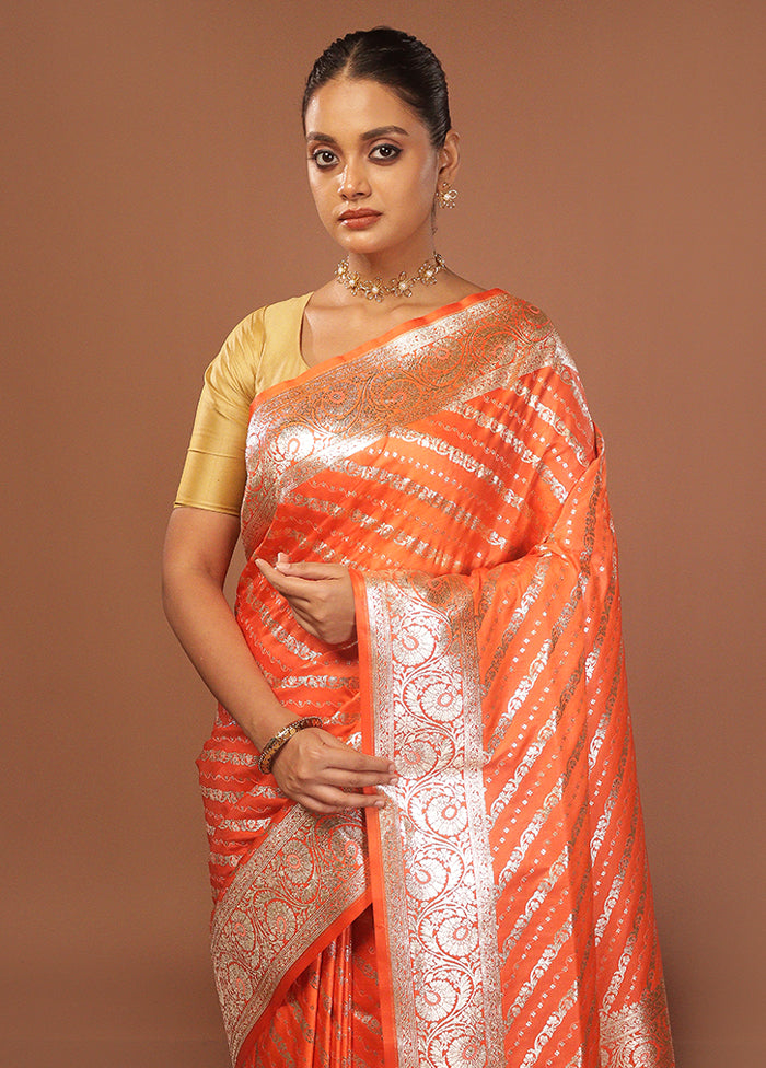 Orange Uppada Silk Saree With Blouse Piece