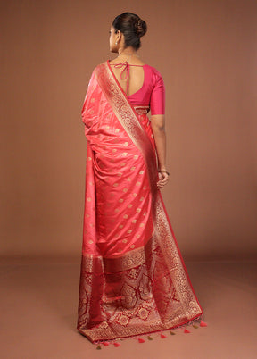 Pink Dupion Silk Saree With Blouse Piece