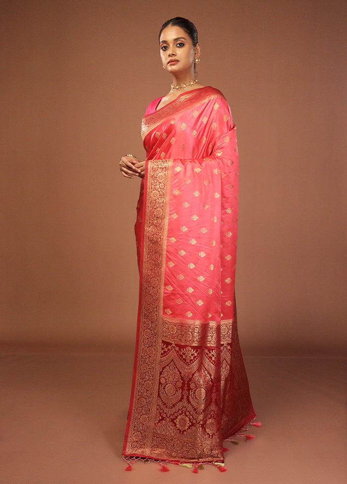 Pink Dupion Silk Saree With Blouse Piece