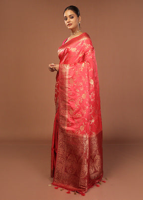 Pink Dupion Silk Saree With Blouse Piece