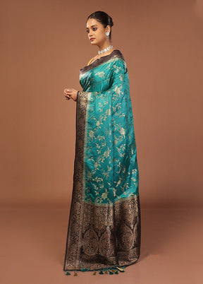 Blue Dupion Silk Saree With Blouse Piece