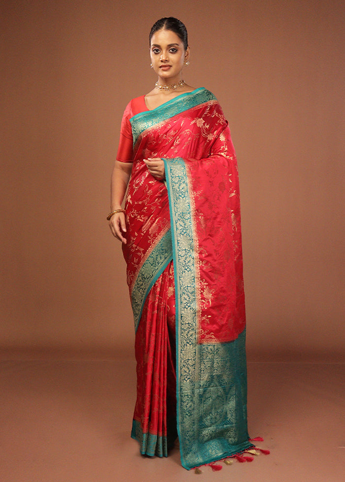 Pink Dupion Silk Saree With Blouse Piece