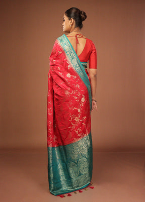 Pink Dupion Silk Saree With Blouse Piece