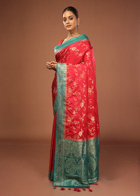 Pink Dupion Silk Saree With Blouse Piece