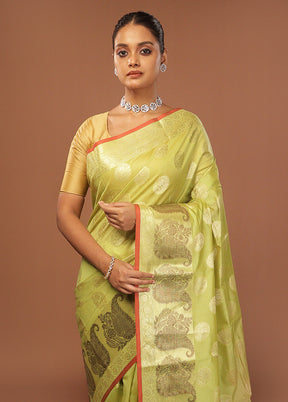 Green Kora Silk Saree With Blouse Piece