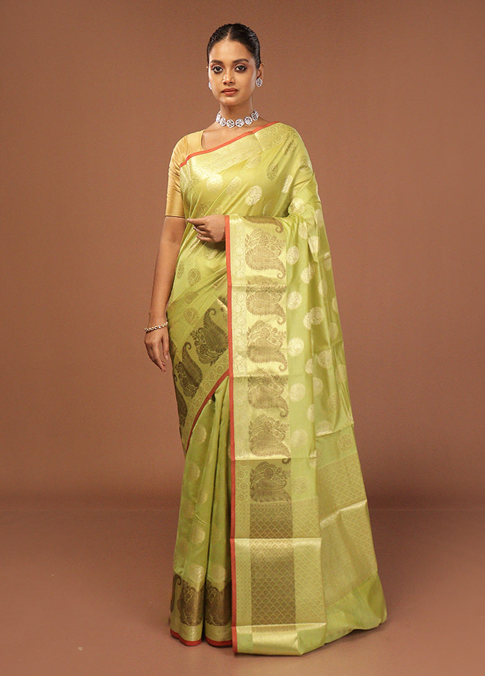 Green Kora Silk Saree With Blouse Piece