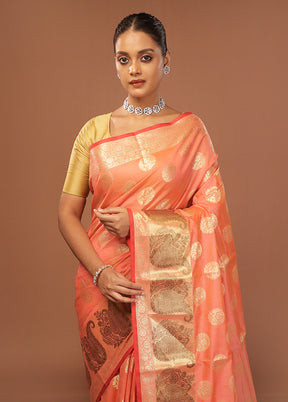 Peach Kora Silk Saree With Blouse Piece