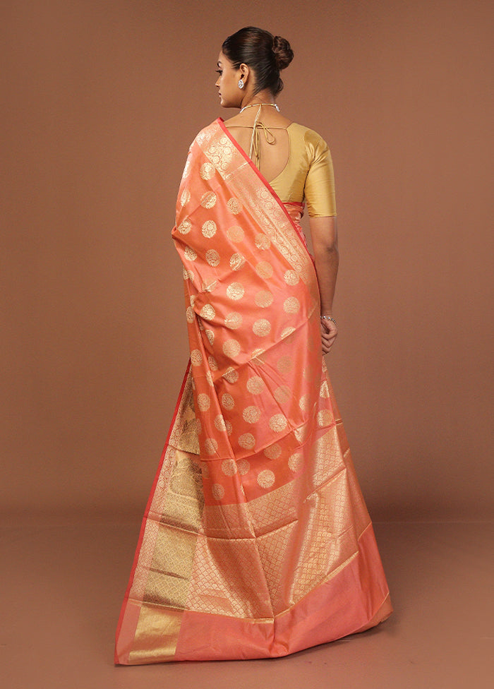 Peach Kora Silk Saree With Blouse Piece