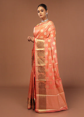 Peach Kora Silk Saree With Blouse Piece