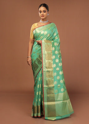 Green Kora Silk Saree With Blouse Piece