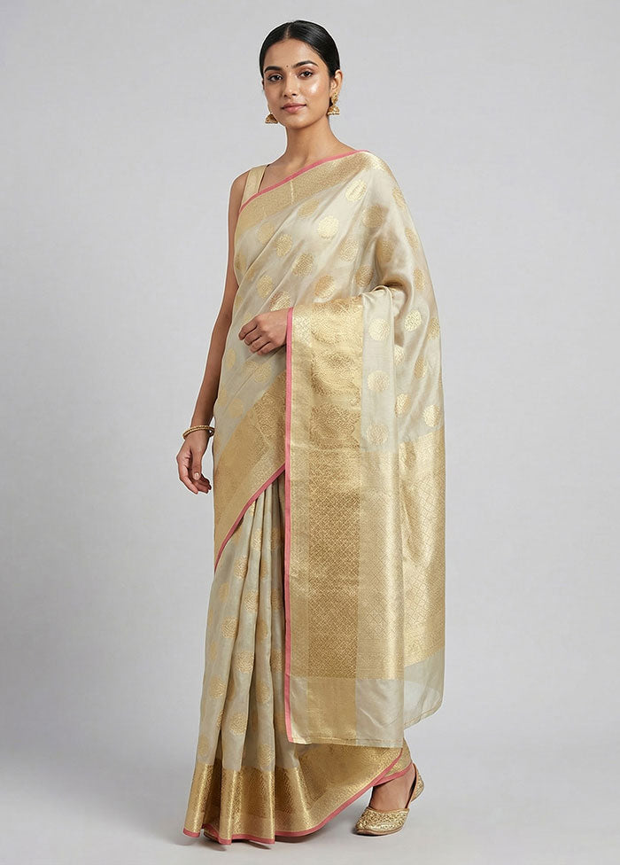 Grey Kora Silk Saree With Blouse Piece