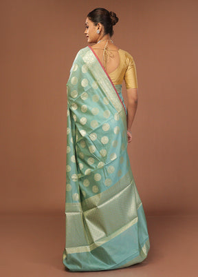 Blue Kora Silk Saree With Blouse Piece