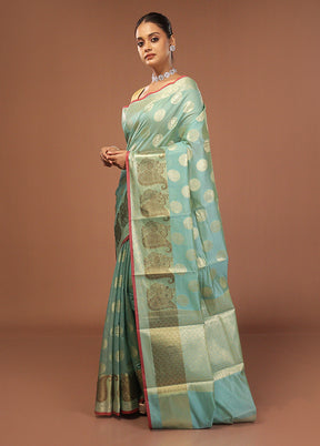 Blue Kora Silk Saree With Blouse Piece