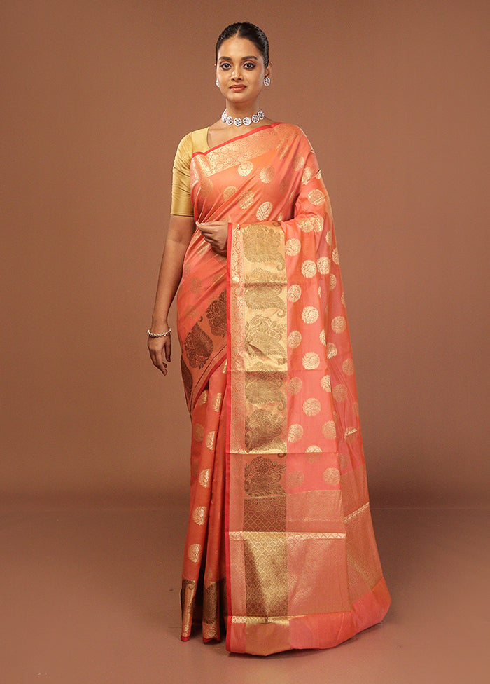 Pink Kora Silk Saree With Blouse Piece