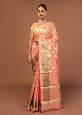 Peach Kora Silk Saree With Blouse Piece