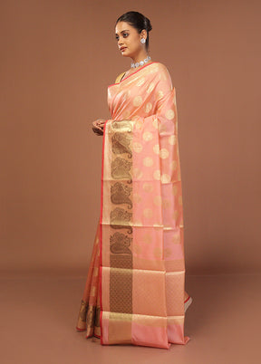 Peach Kora Silk Saree With Blouse Piece