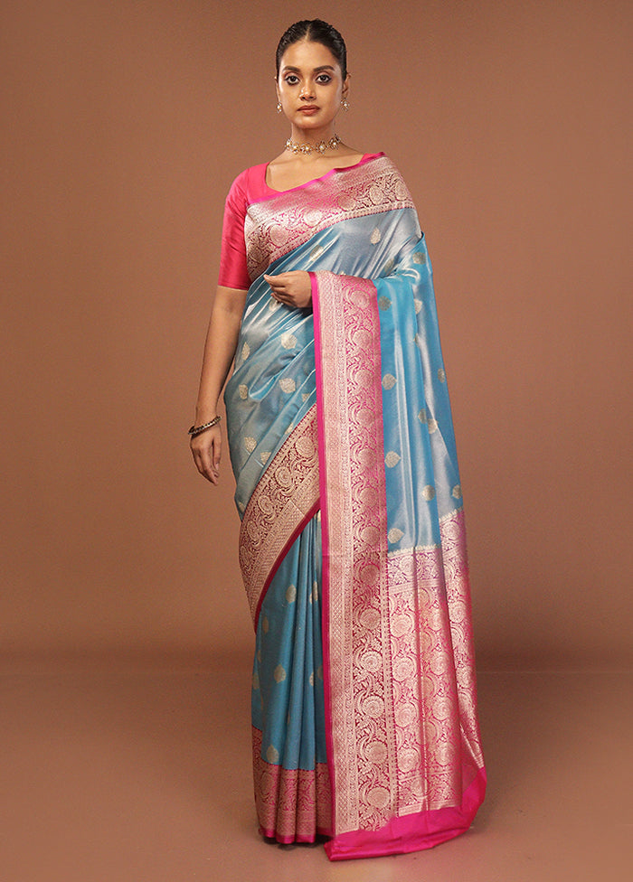 Blue Tissue Silk Saree With Blouse Piece