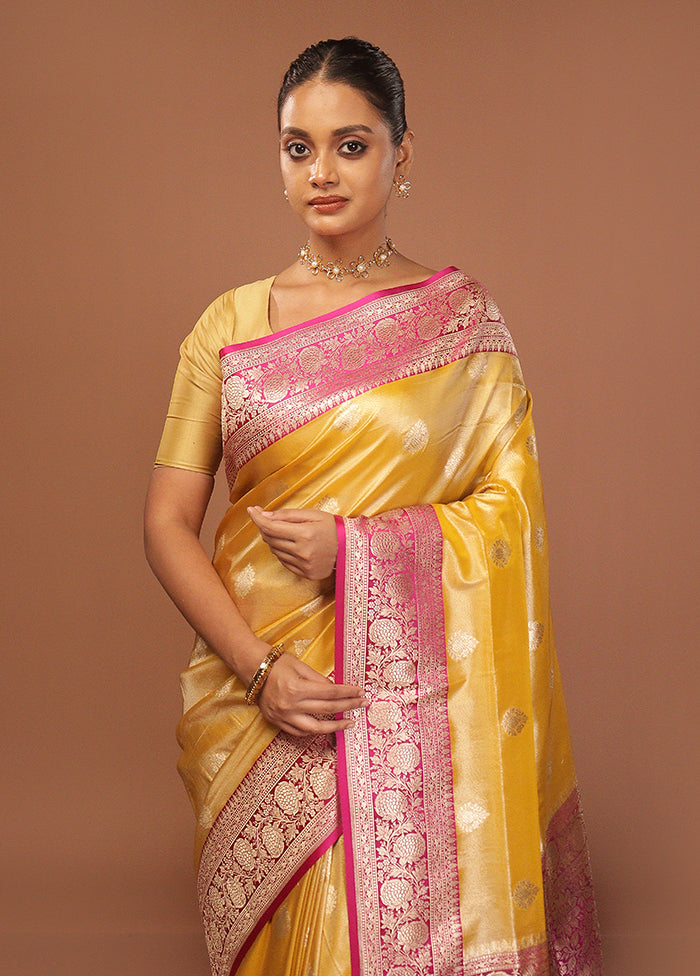 Yellow Tissue Silk Saree With Blouse Piece