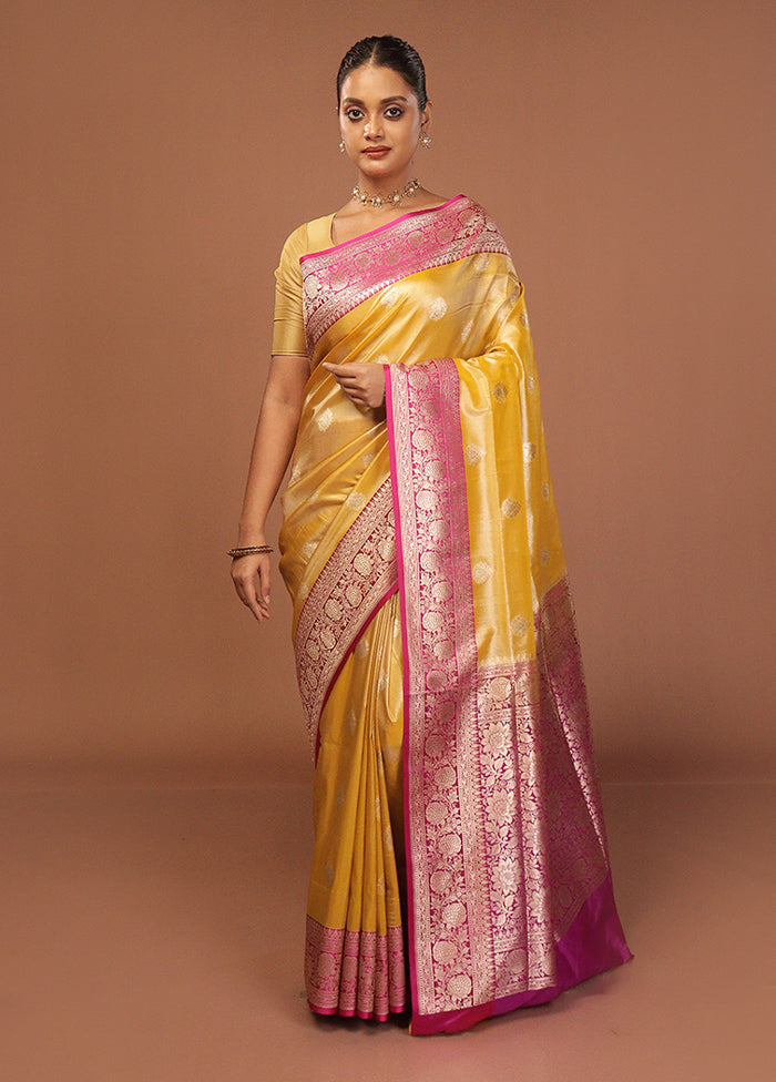 Yellow Tissue Silk Saree With Blouse Piece