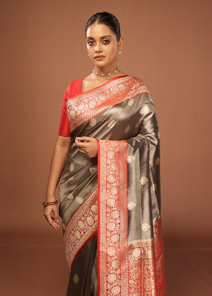 Grey Tissue Silk Saree With Blouse Piece