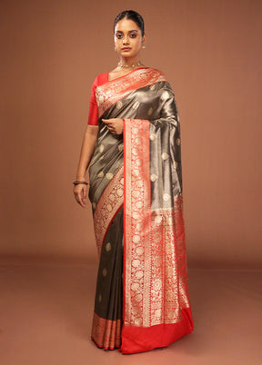 Grey Tissue Silk Saree With Blouse Piece